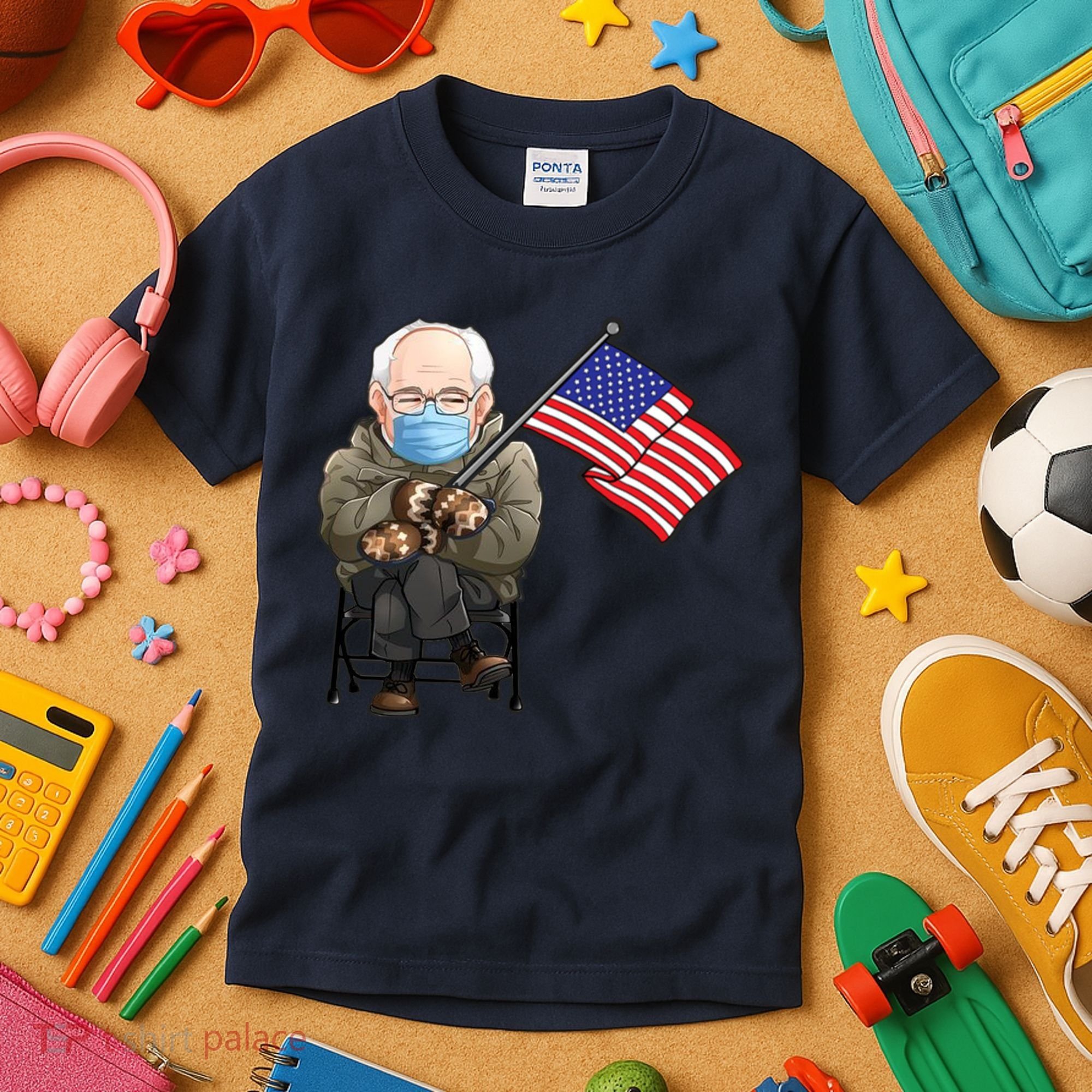 Bernie Sanders Mitten Meme USA Flag Kids T-Shirt