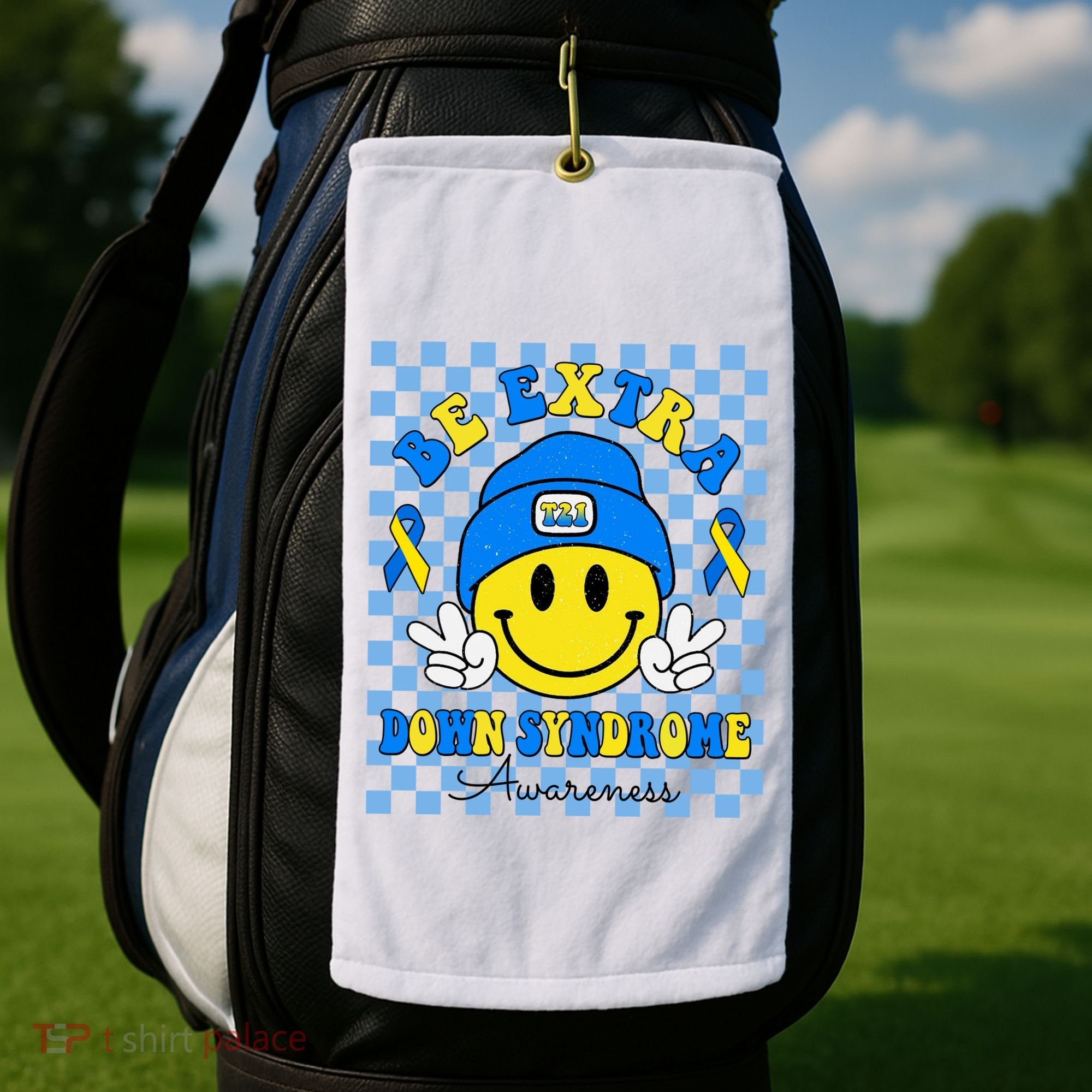 Be Extra Smile Face Down Syndrome Awareness Golf Towel