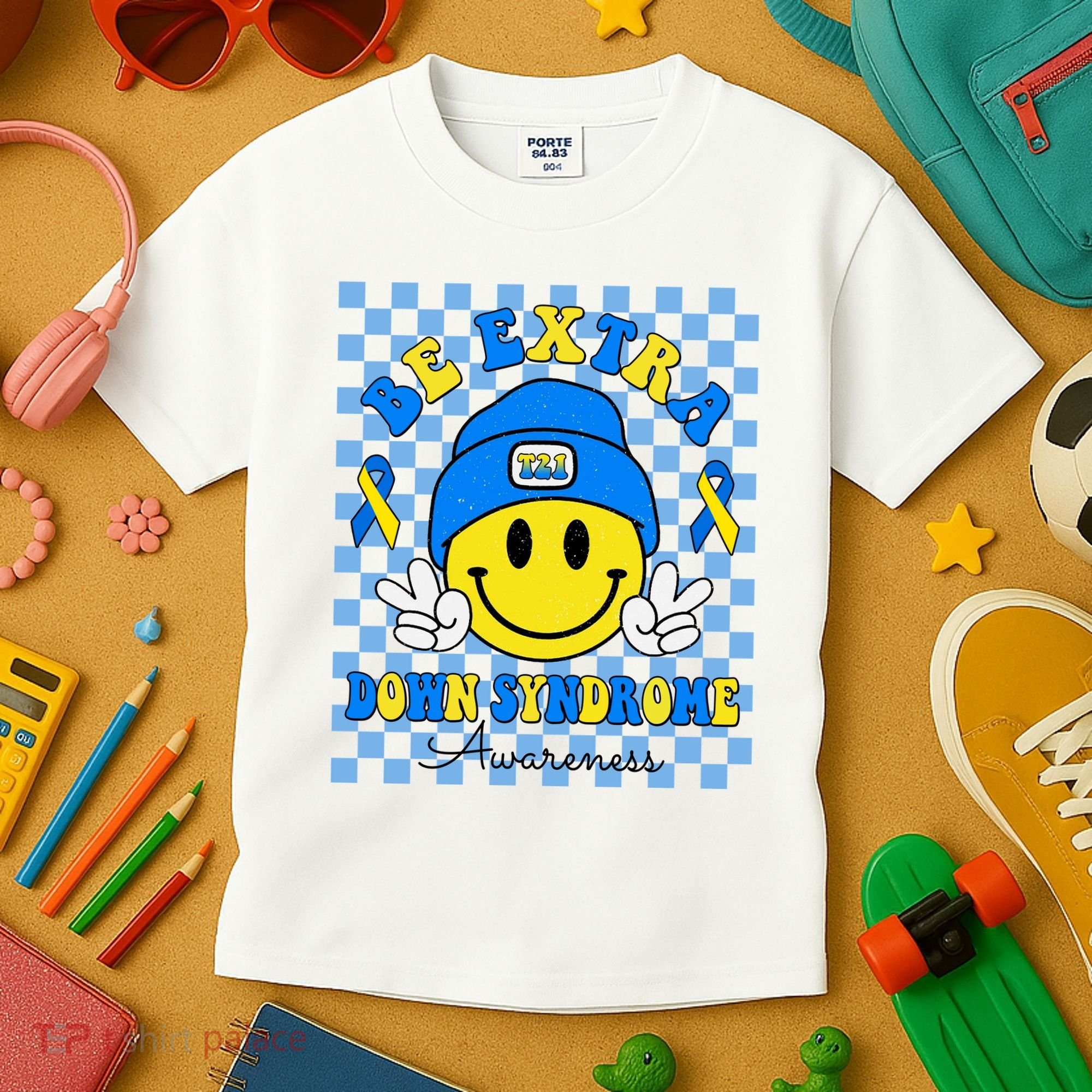 Be Extra Smile Face Down Syndrome Awareness Kids T-Shirt