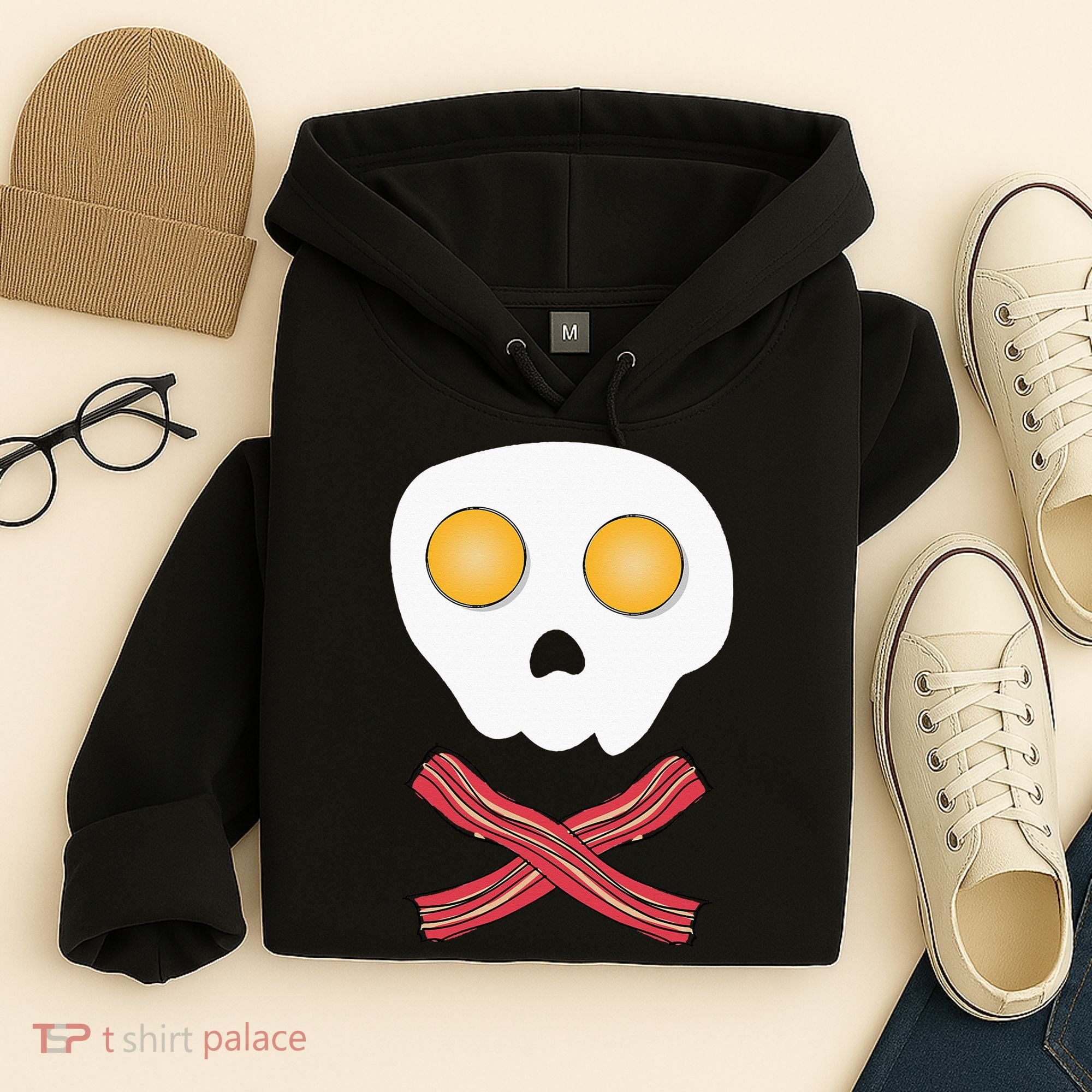 Bacon & Eggs Skull & Crossbones Fried Breakfast Gift Hoodie