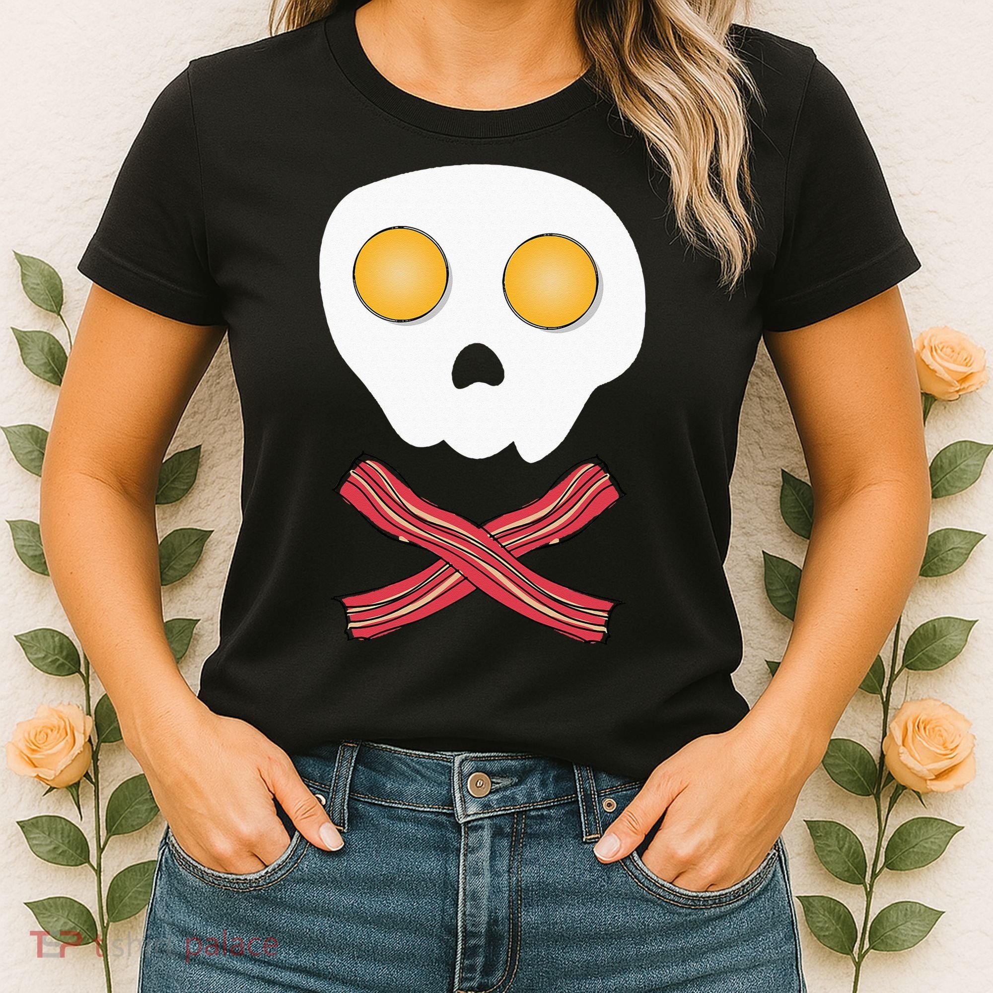 Bacon & Eggs Skull & Crossbones Fried Breakfast Gift Women's T-Shirt