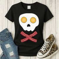 Bacon & Eggs Skull & Crossbones Fried Breakfast Gift Women's T-Shirt thumb 3