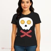 Bacon & Eggs Skull & Crossbones Fried Breakfast Gift Women's T-Shirt thumb 4