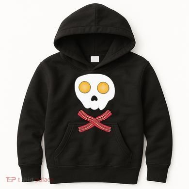 Bacon & Eggs Skull & Crossbones Fried Breakfast Gift Kids Hoodie