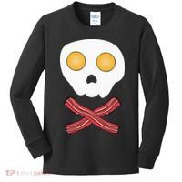 Bacon & Eggs Skull & Crossbones Fried Breakfast Gift Kids Long Sleeve Shirt thumb 0