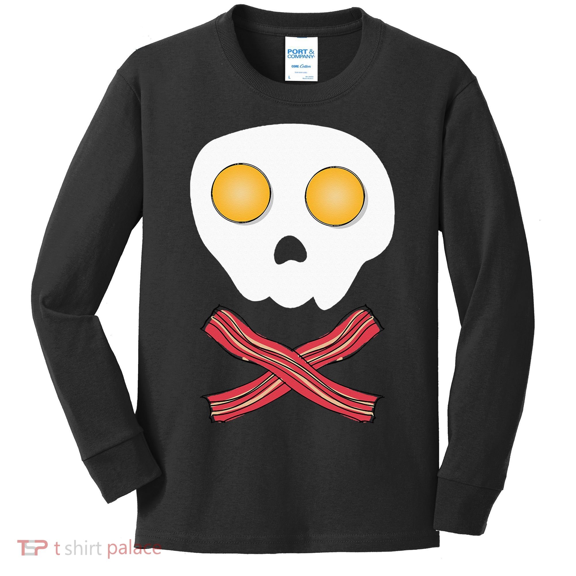 Bacon & Eggs Skull & Crossbones Fried Breakfast Gift Kids Long Sleeve Shirt