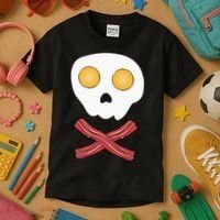 Bacon & Eggs Skull & Crossbones Fried Breakfast Gift Kids T-Shirt thumb 3