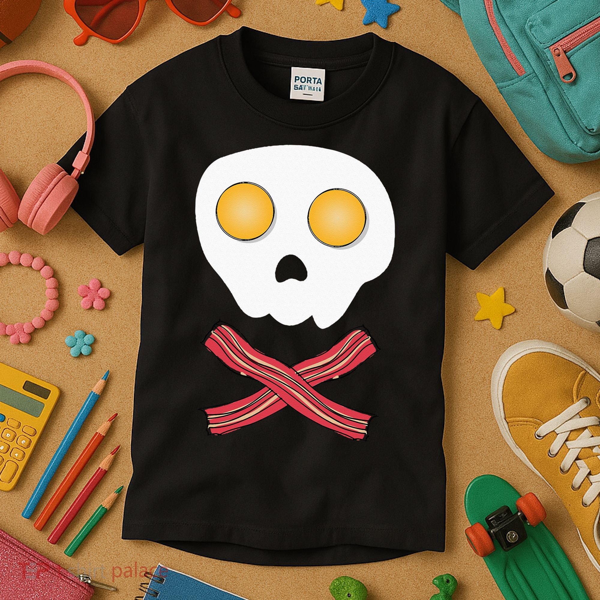 Bacon & Eggs Skull & Crossbones Fried Breakfast Gift Kids T-Shirt
