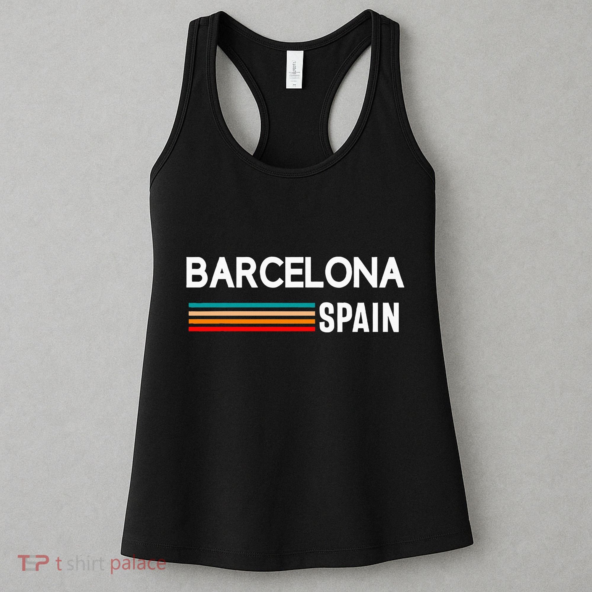 Barcelona Espana Spain Est. Souvenir Flag Map Vacation Women's Tank Top