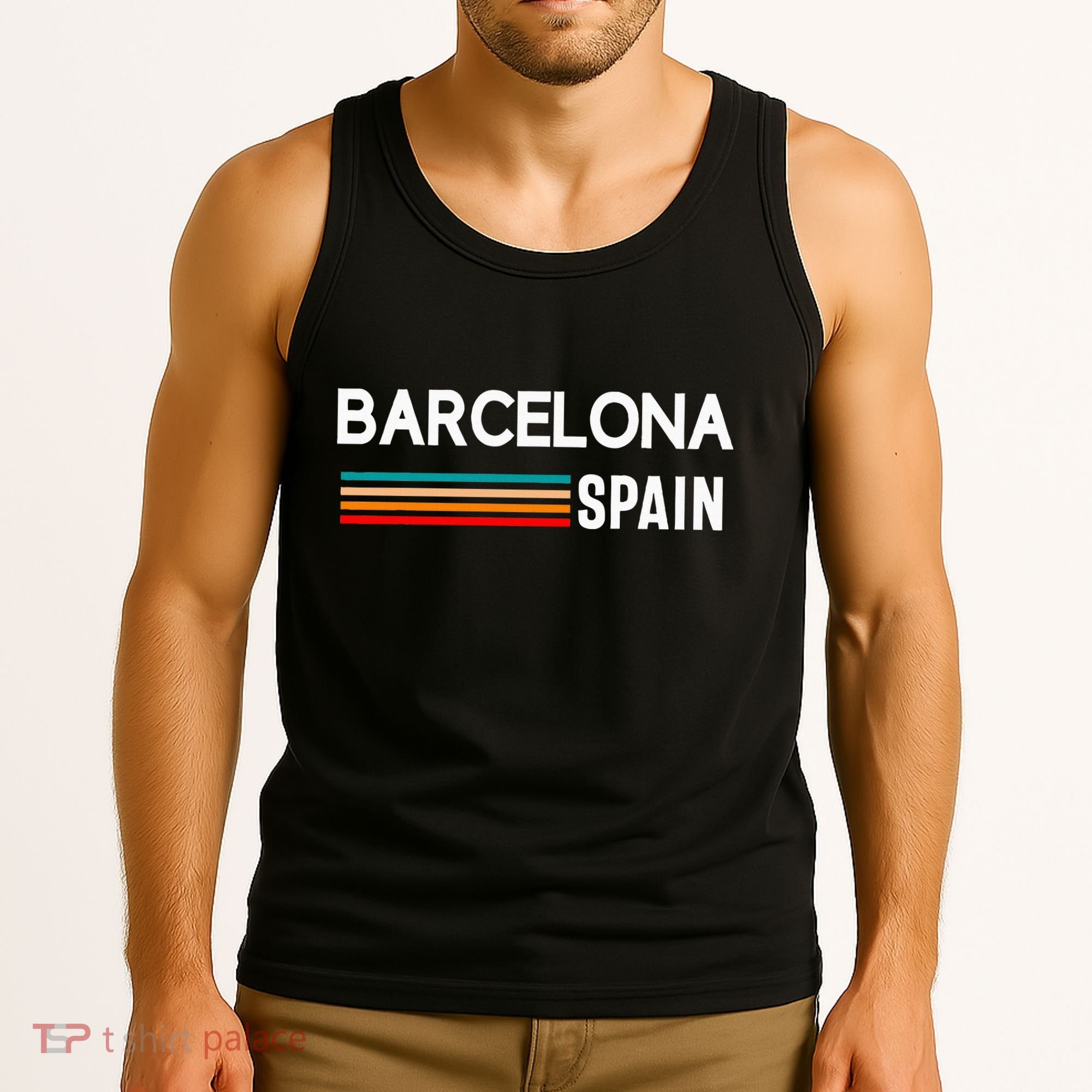 Barcelona Espana Spain Est. Souvenir Flag Map Vacation Tank Top