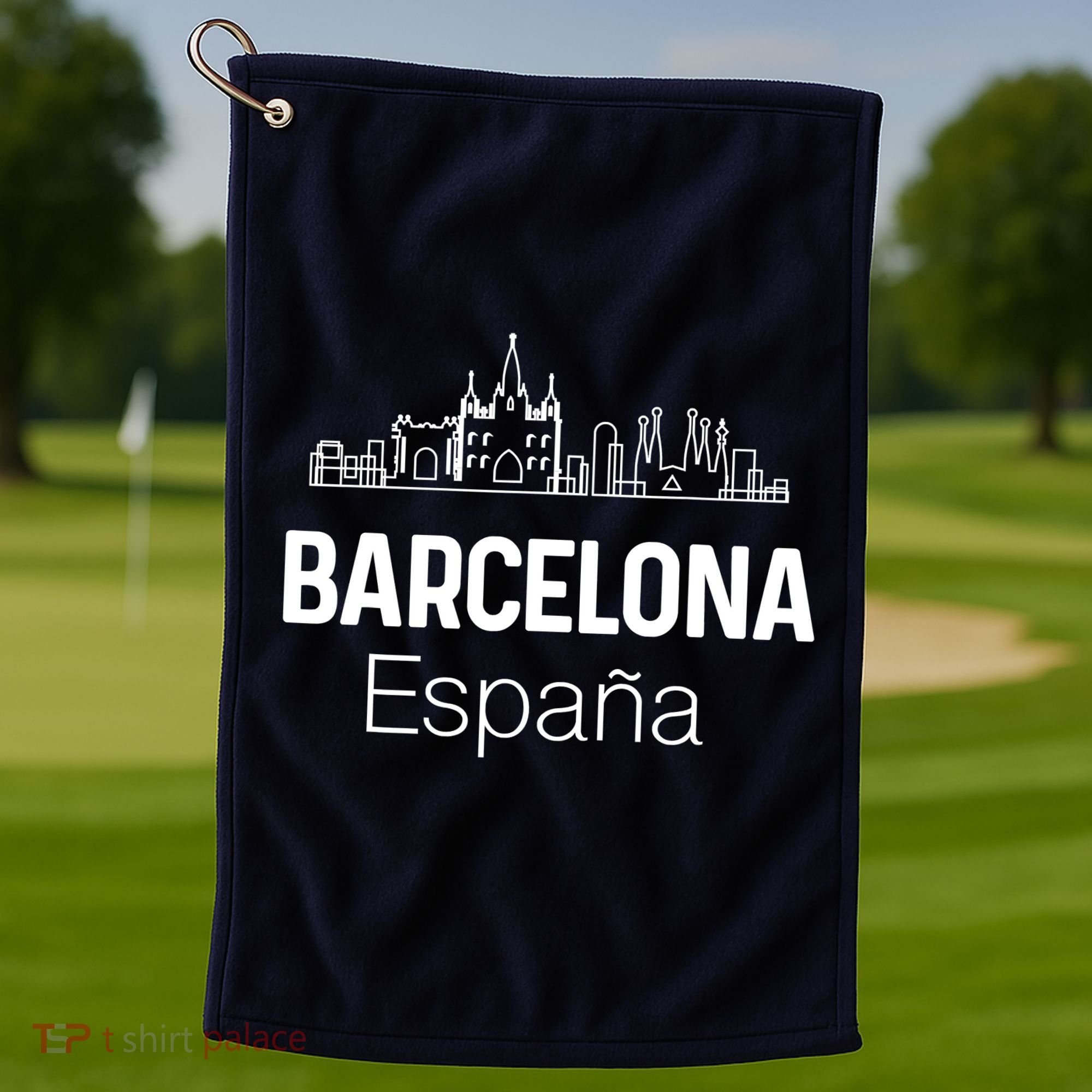 Barcelona Espana Spain Est Souvenir Flag Map Vacation Golf Towel