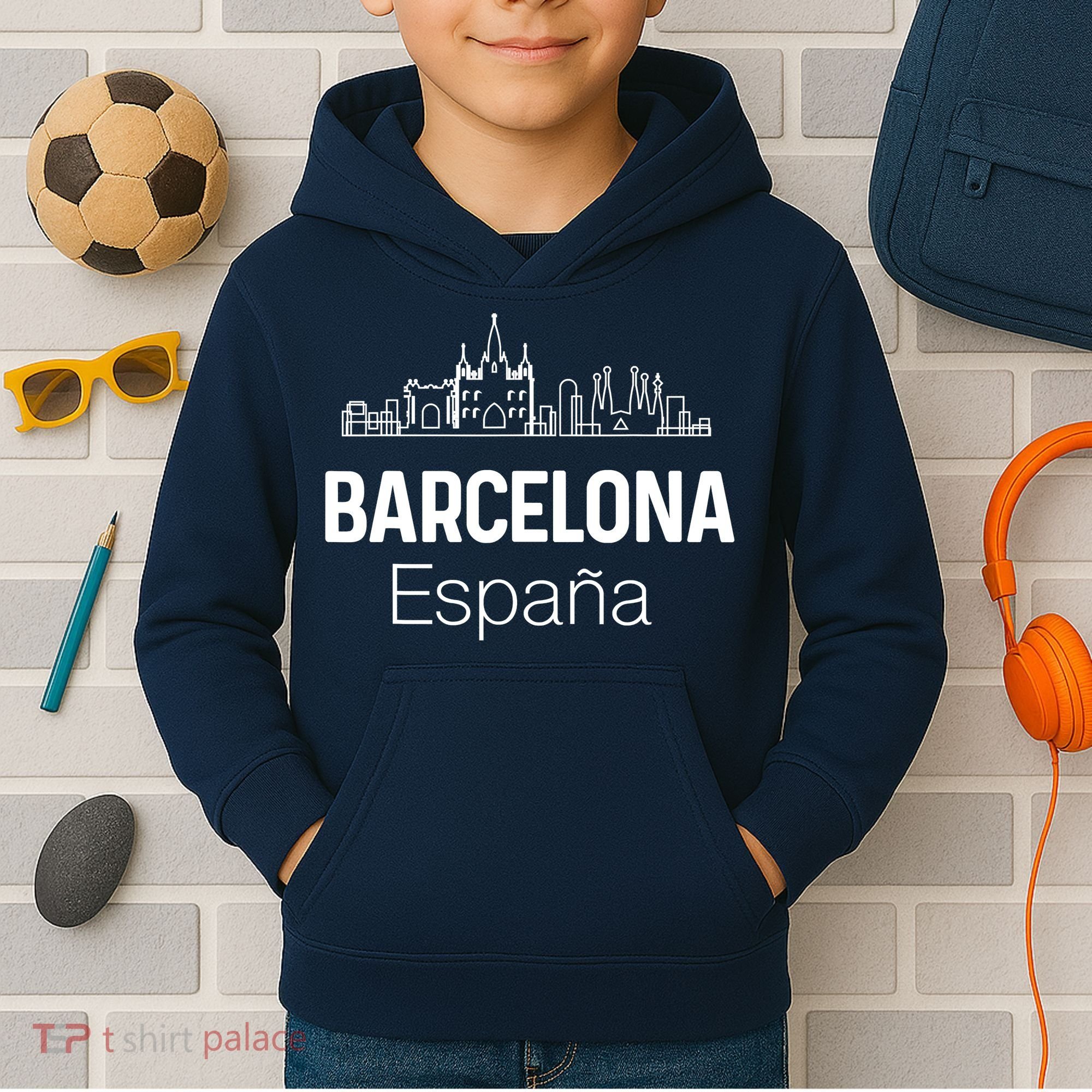 Barcelona Espana Spain Est Souvenir Flag Map Vacation Kids Hoodie
