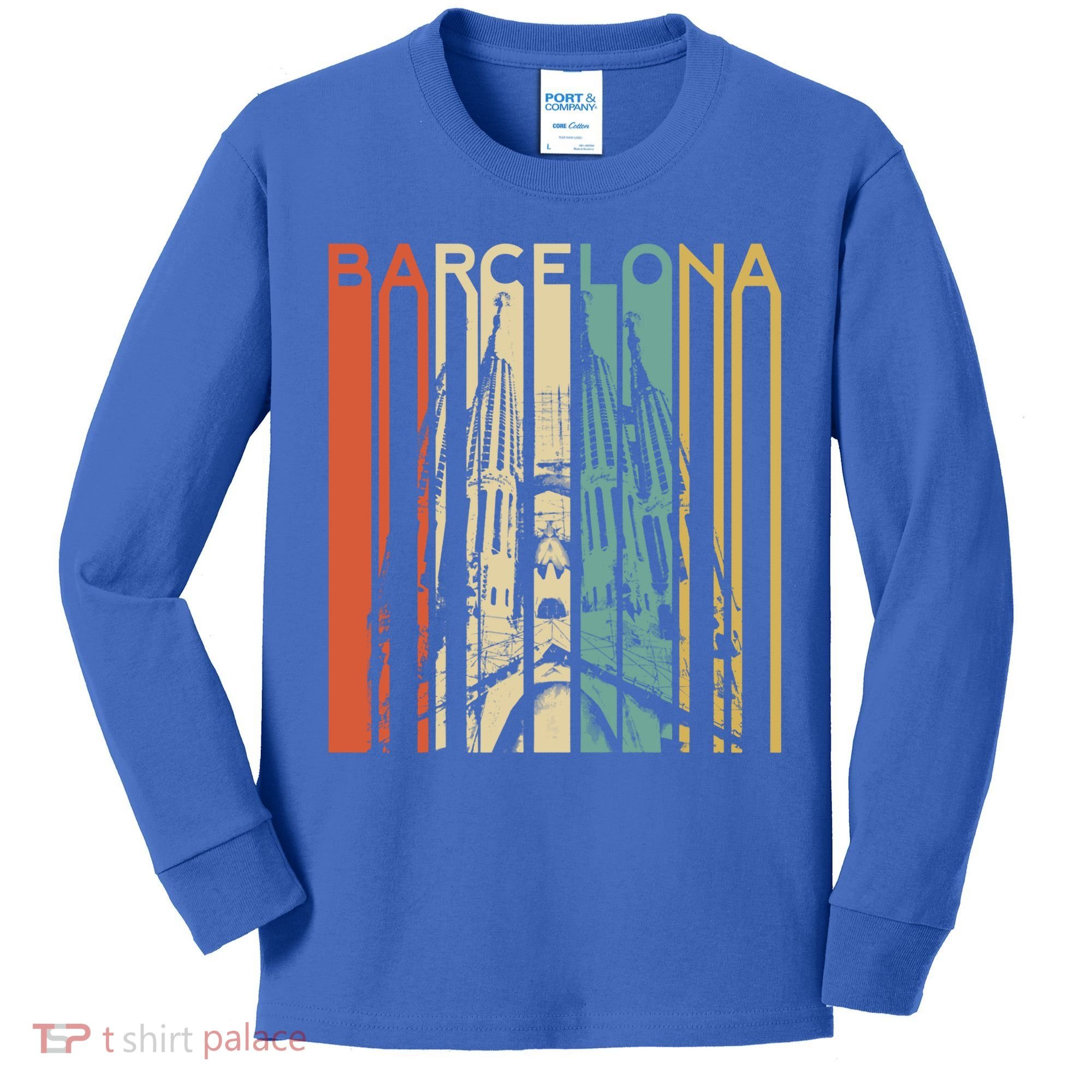 Barcelona Espana Spain Catalonia Spanish Espanol Retro Eu Meaningful Gift Kids Long Sleeve Shirt