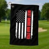 Best Bonus Dad Ever Distressed US Flag Golf Towel thumb 1