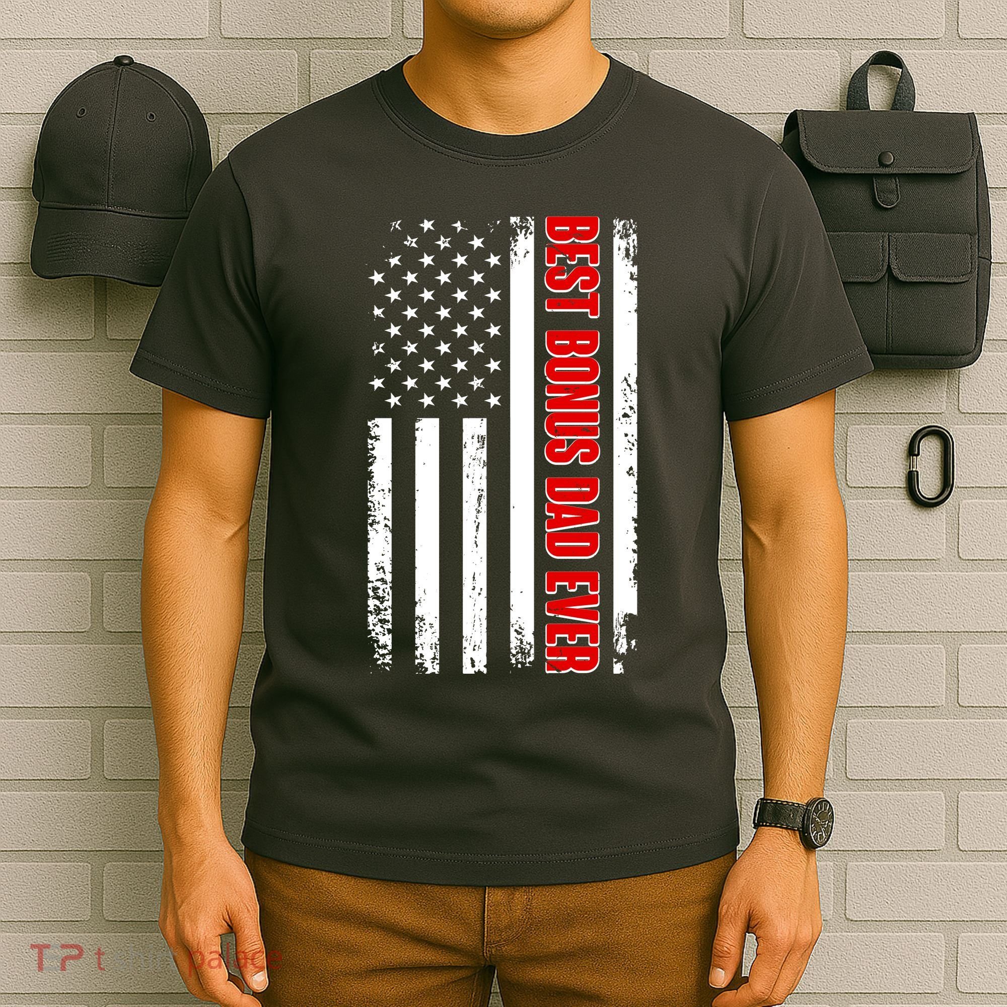 Best Bonus Dad Ever Distressed US Flag T-Shirt