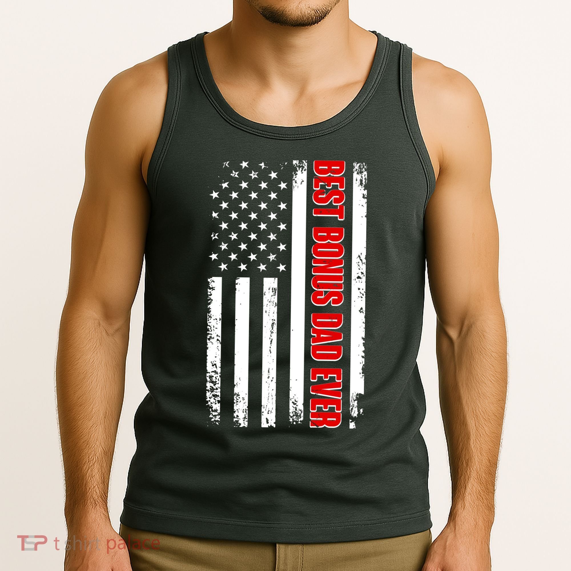 Best Bonus Dad Ever Distressed US Flag Tank Top