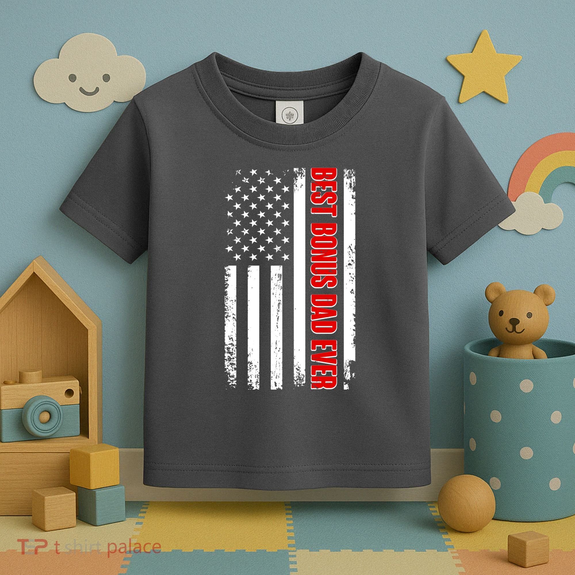 Best Bonus Dad Ever Distressed US Flag Toddler T-Shirt