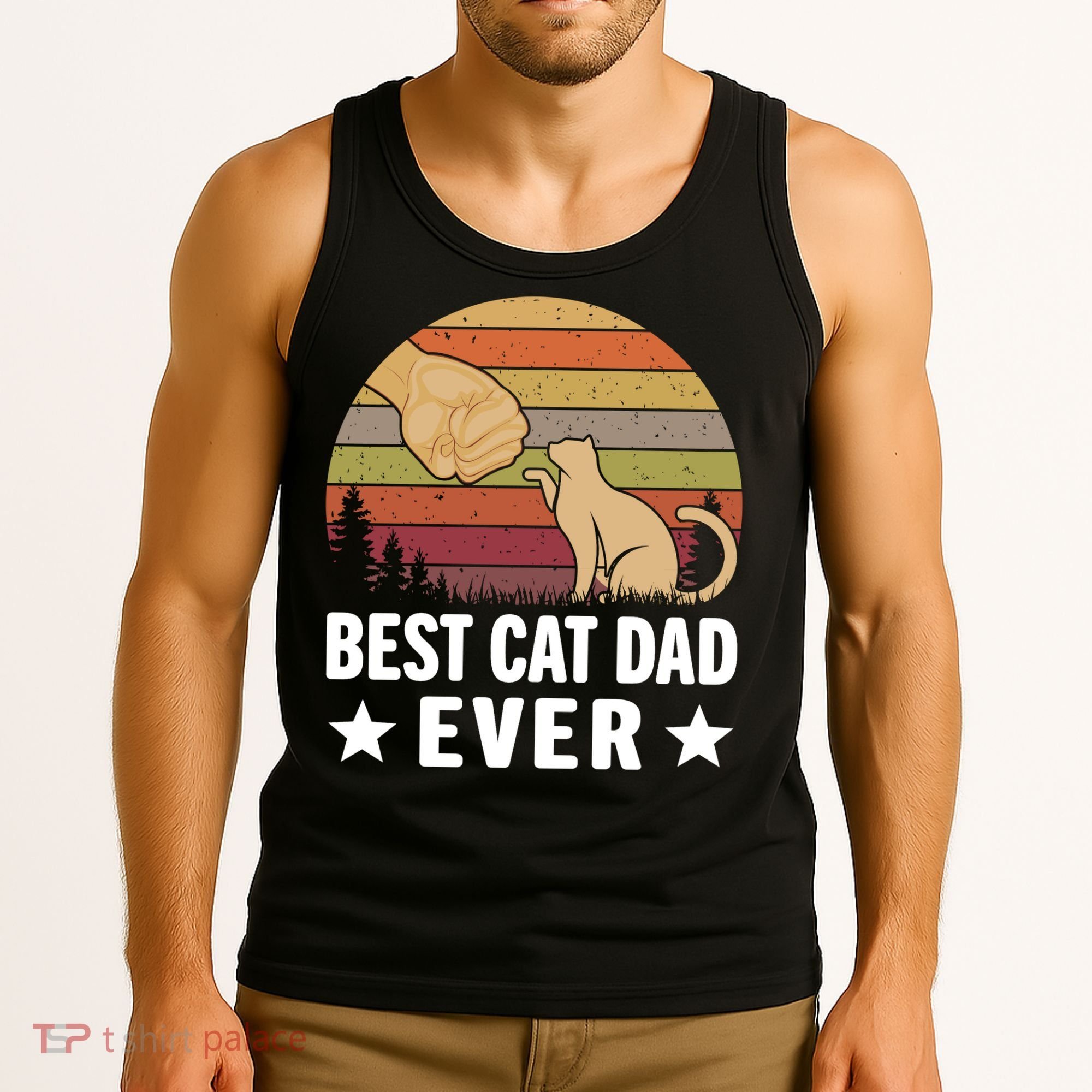 Best Cat Dad Ever Funny Cute Retro Tank Top