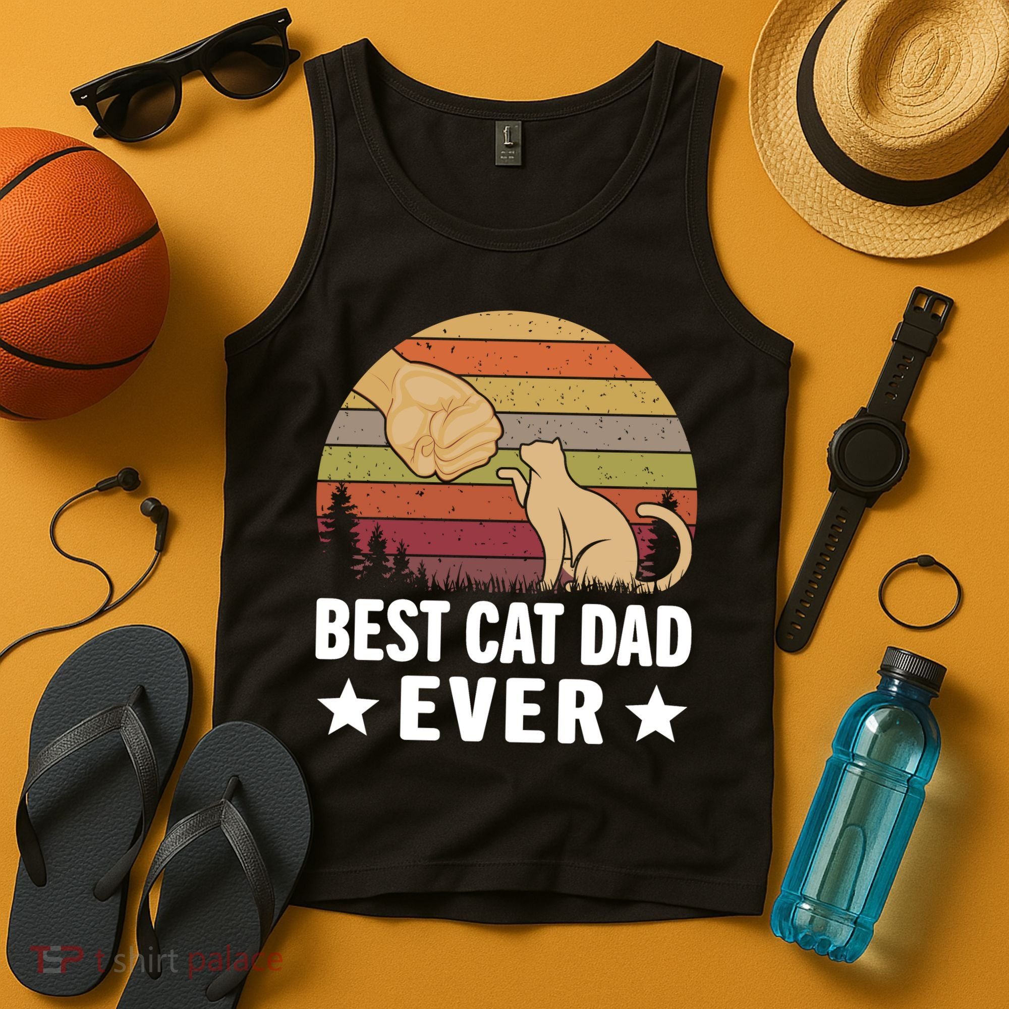 Best Cat Dad Ever Funny Cute Retro Tank Top