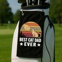 Best Cat Dad Ever Funny Cute Retro Golf Towel thumb 2