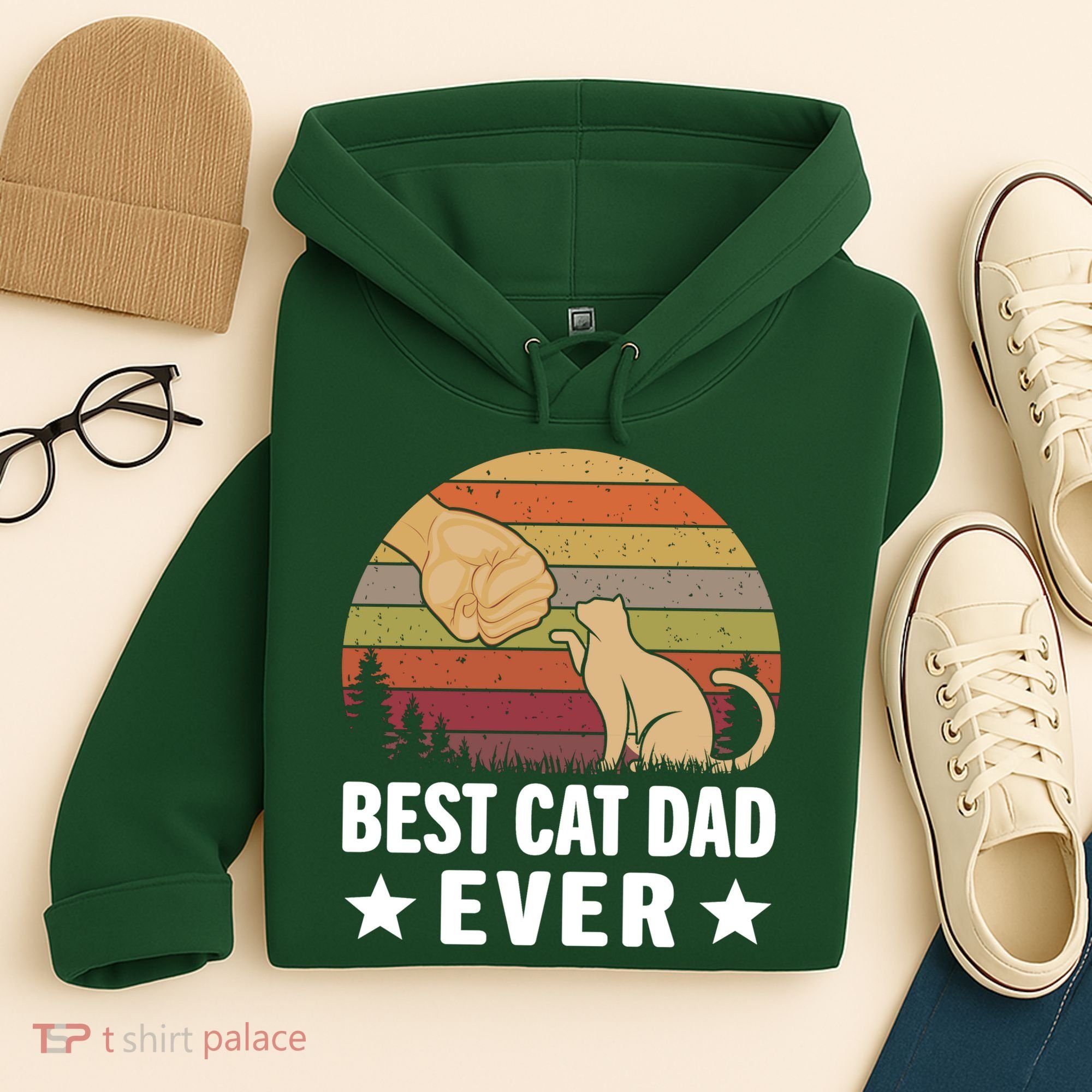 Best Cat Dad Ever Funny Cute Retro Hoodie