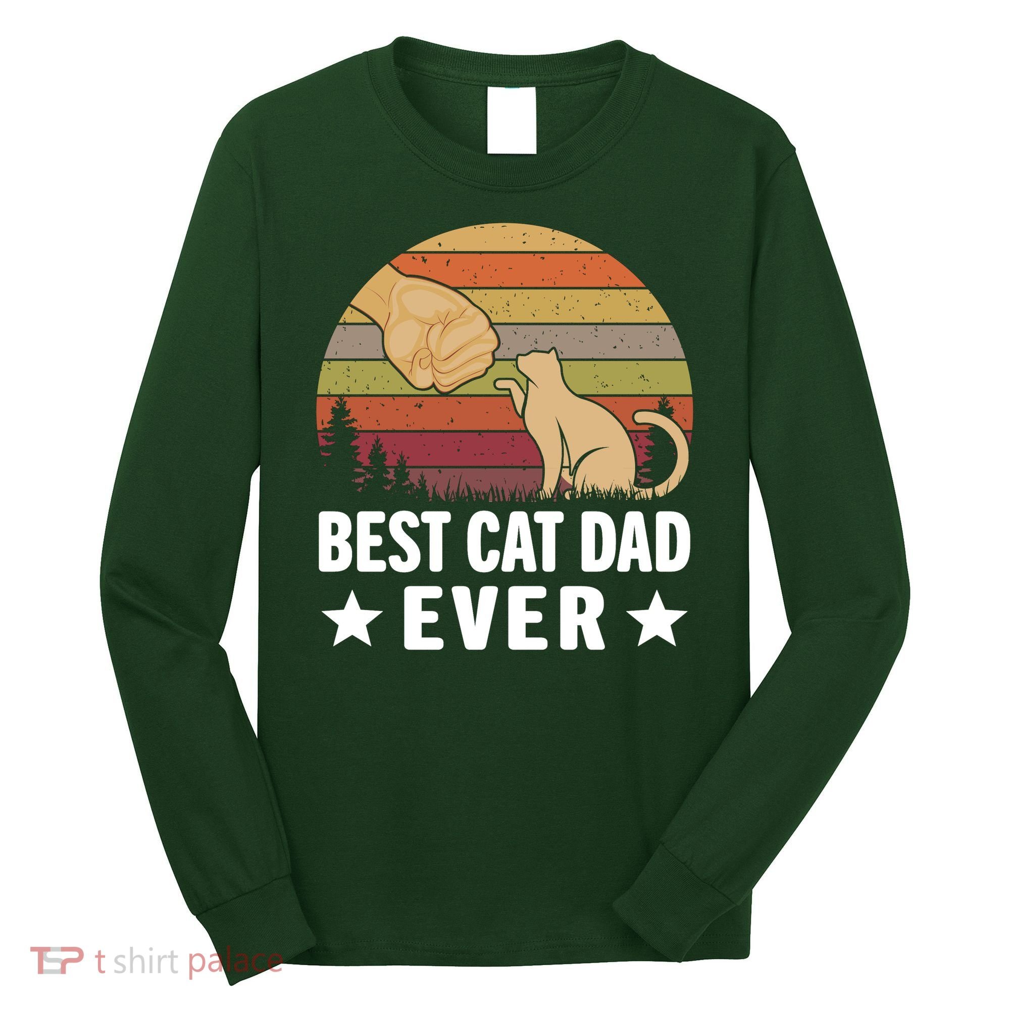 Best Cat Dad Ever Funny Cute Retro Long Sleeve Shirt