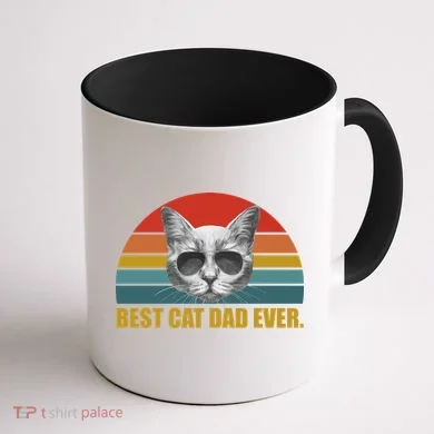 Best Cat Dad Ever Retro Sunset Coffee Mug back
