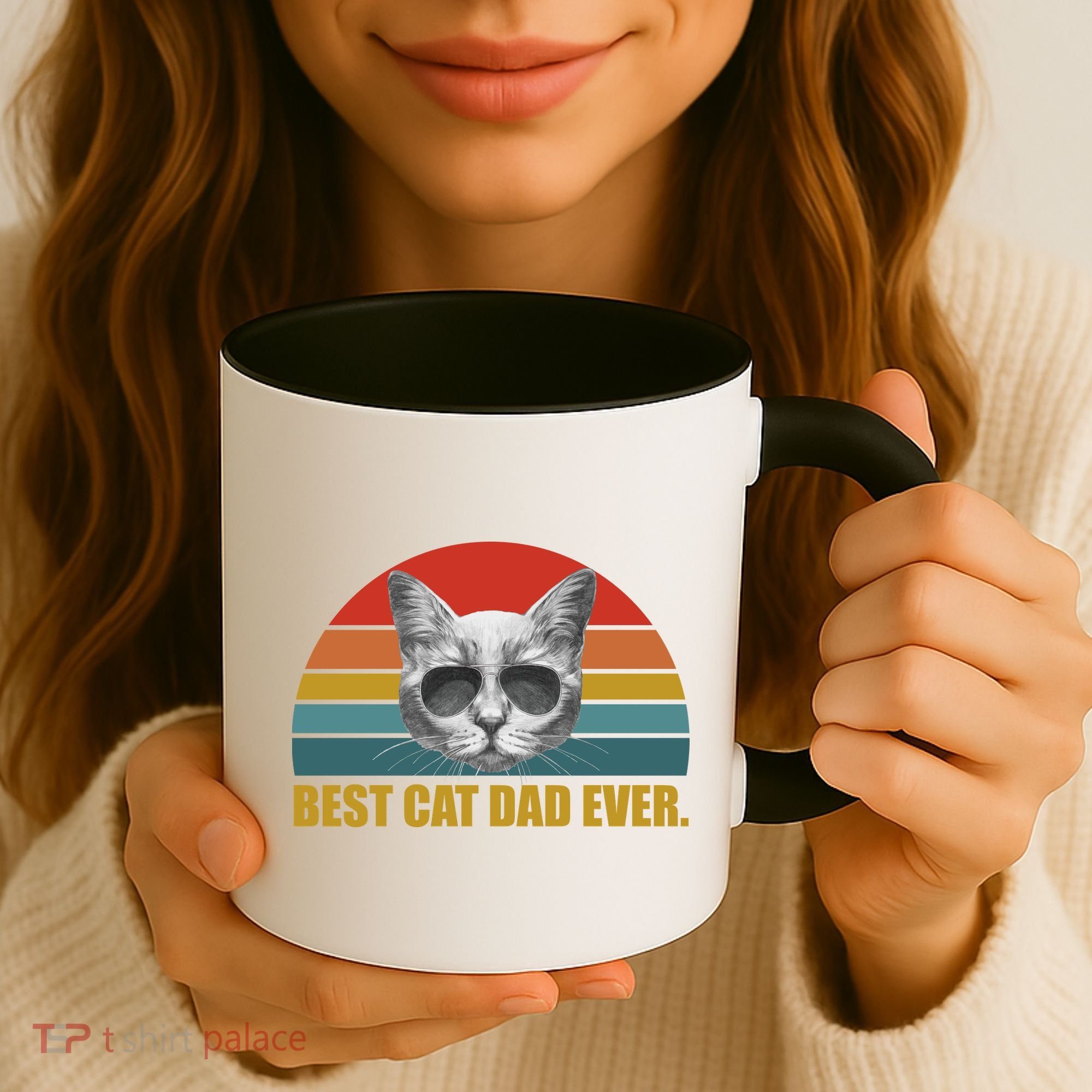 Best Cat Dad Ever Retro Sunset Coffee Mug