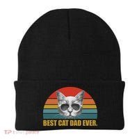 Best Cat Dad Ever Retro Sunset Beanie thumb 0