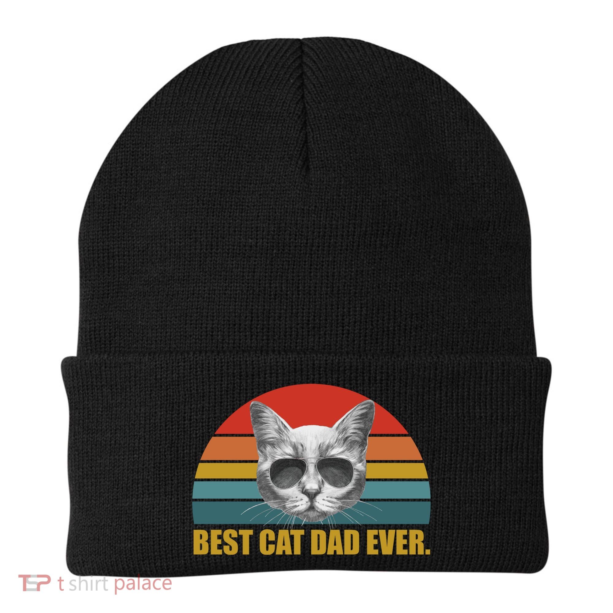 Best Cat Dad Ever Retro Sunset Beanie