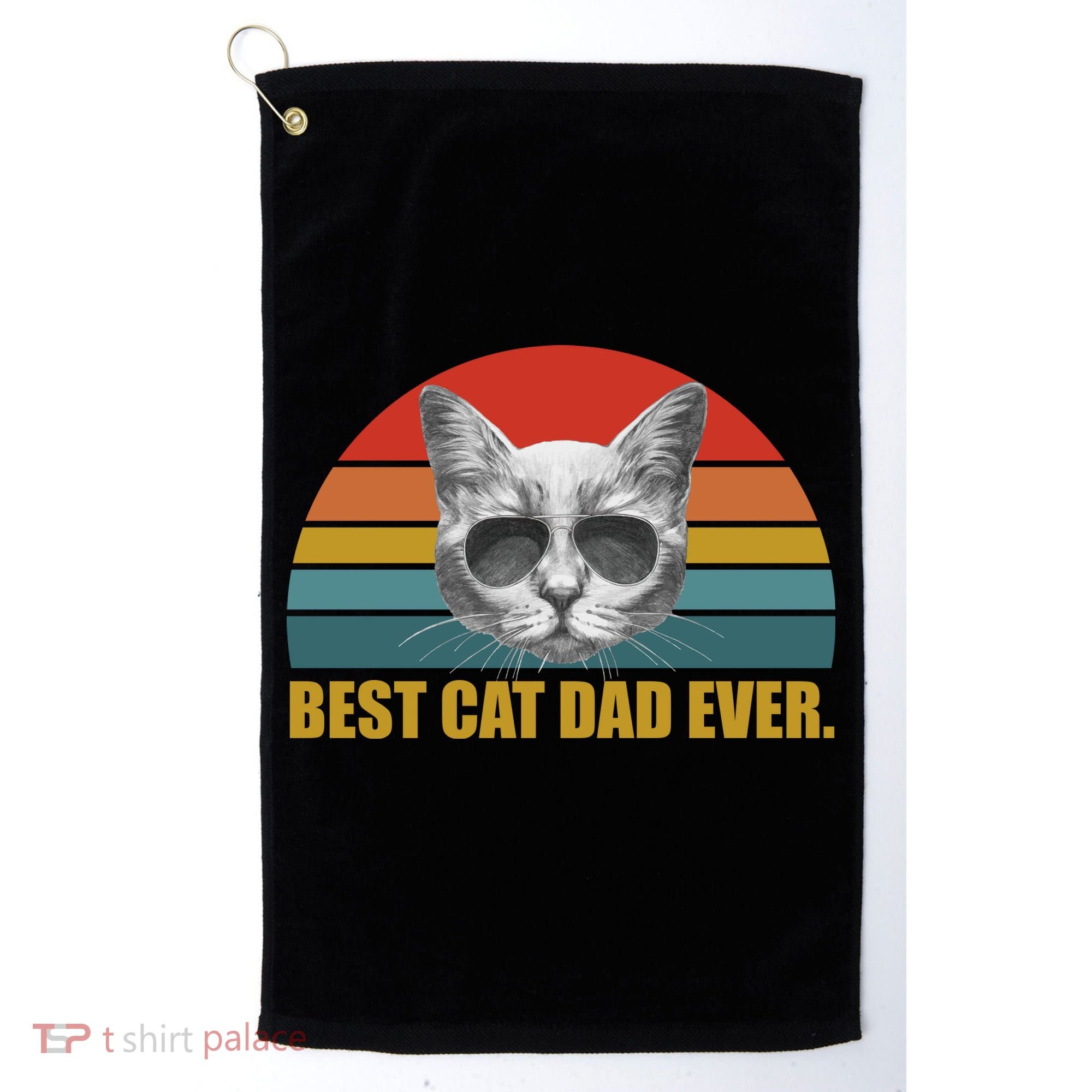 Best Cat Dad Ever Retro Sunset Golf Towel