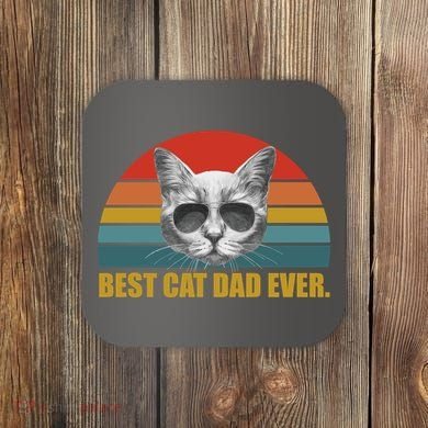 Best Cat Dad Ever Retro Sunset Coaster