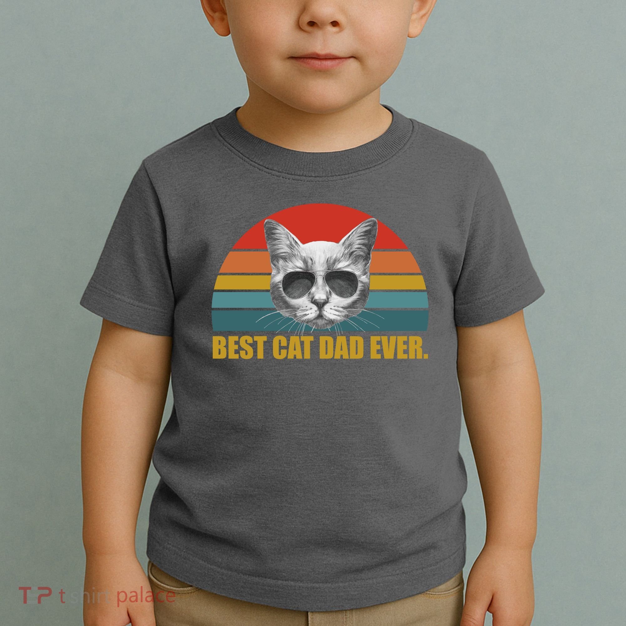 Best Cat Dad Ever Retro Sunset Toddler T-Shirt