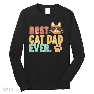 Best Cat Dad Ever Vintage Colors Long Sleeve Shirt