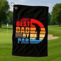 Best Dad By Par Retro Golf Sunset Golf Towel thumb 1