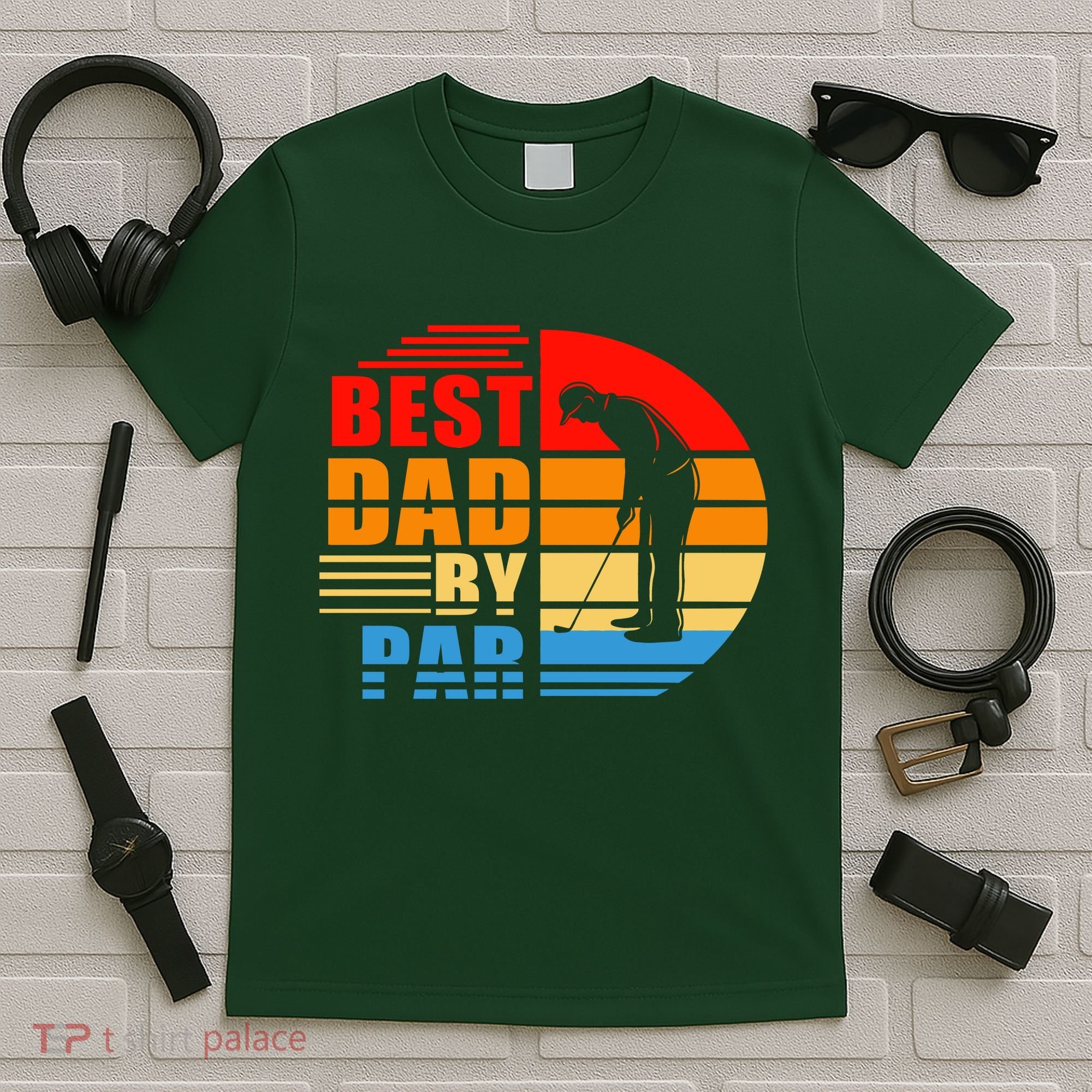 Best Dad By Par Retro Golf Sunset T-Shirt