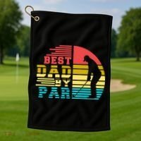 Best Dad By Par Retro Sunset Golf Towel thumb 1