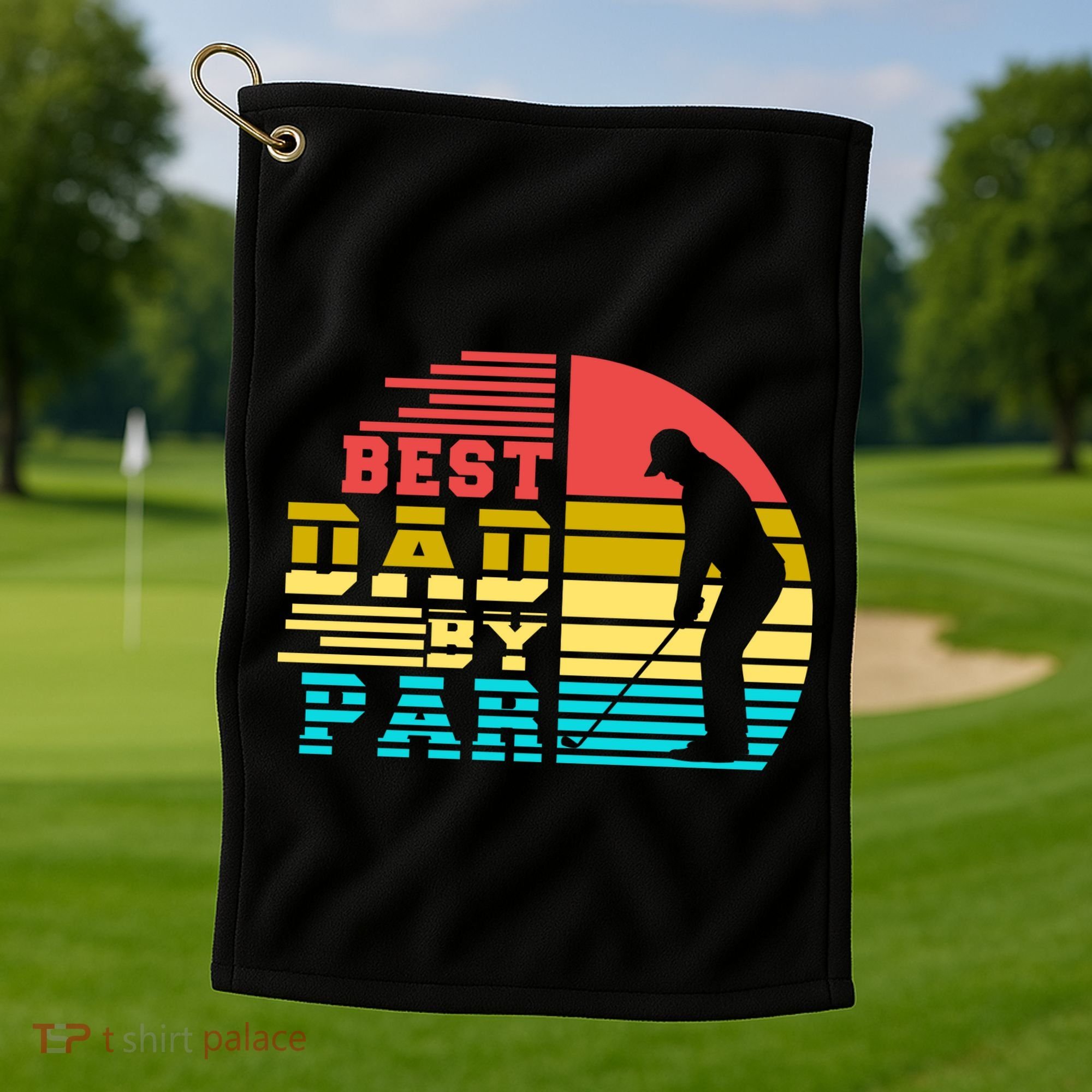 Best Dad By Par Retro Sunset Golf Towel