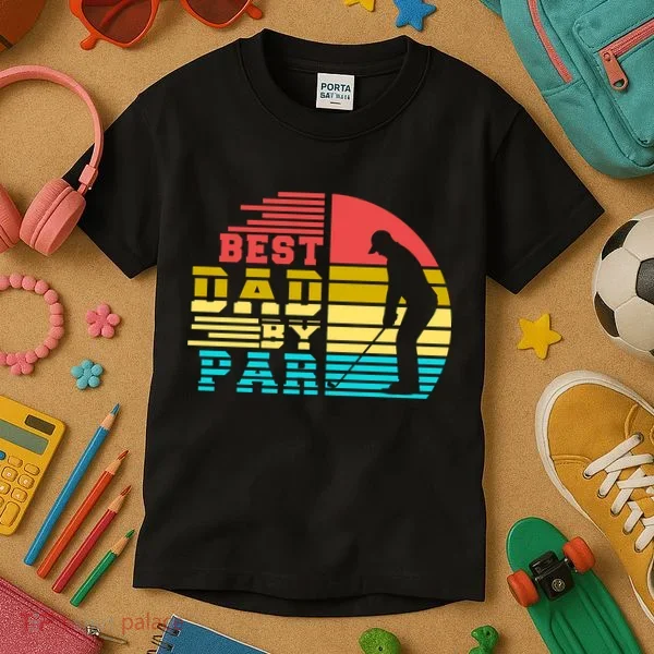 Best Dad By Par Retro Sunset Kids T-Shirt