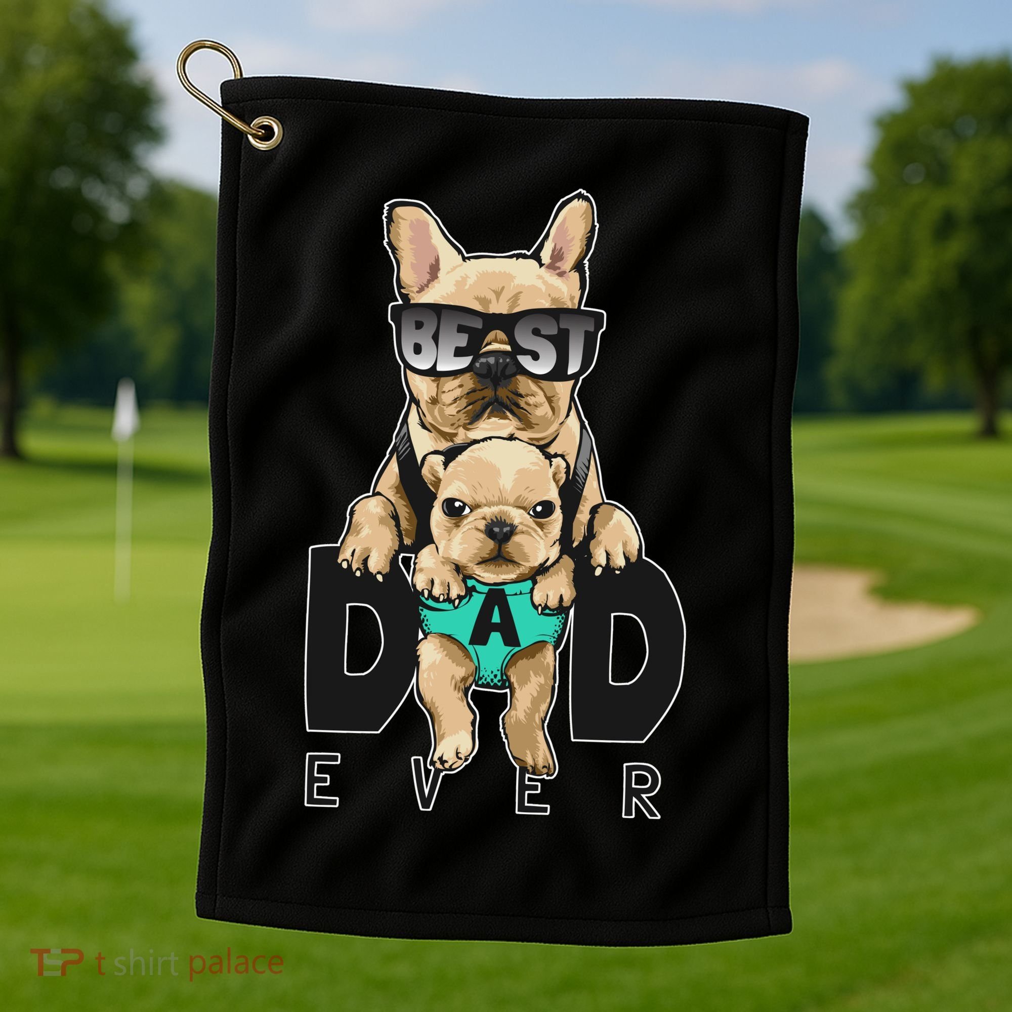 Best Dad Ever Cute Funny Dog Pug Dad Golf Towel