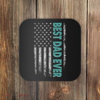 Best Dad Ever Distressed USA American Flag Coaster