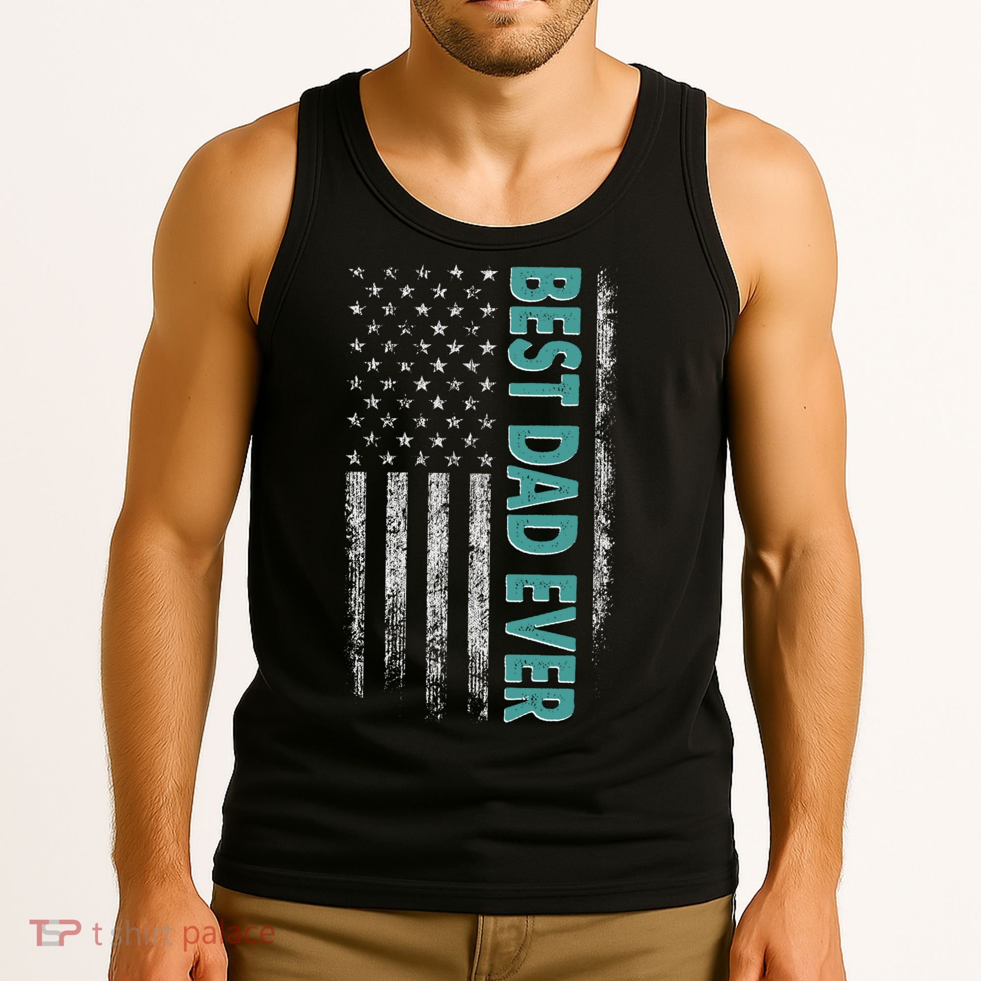 Best Dad Ever Distressed USA American Flag Tank Top