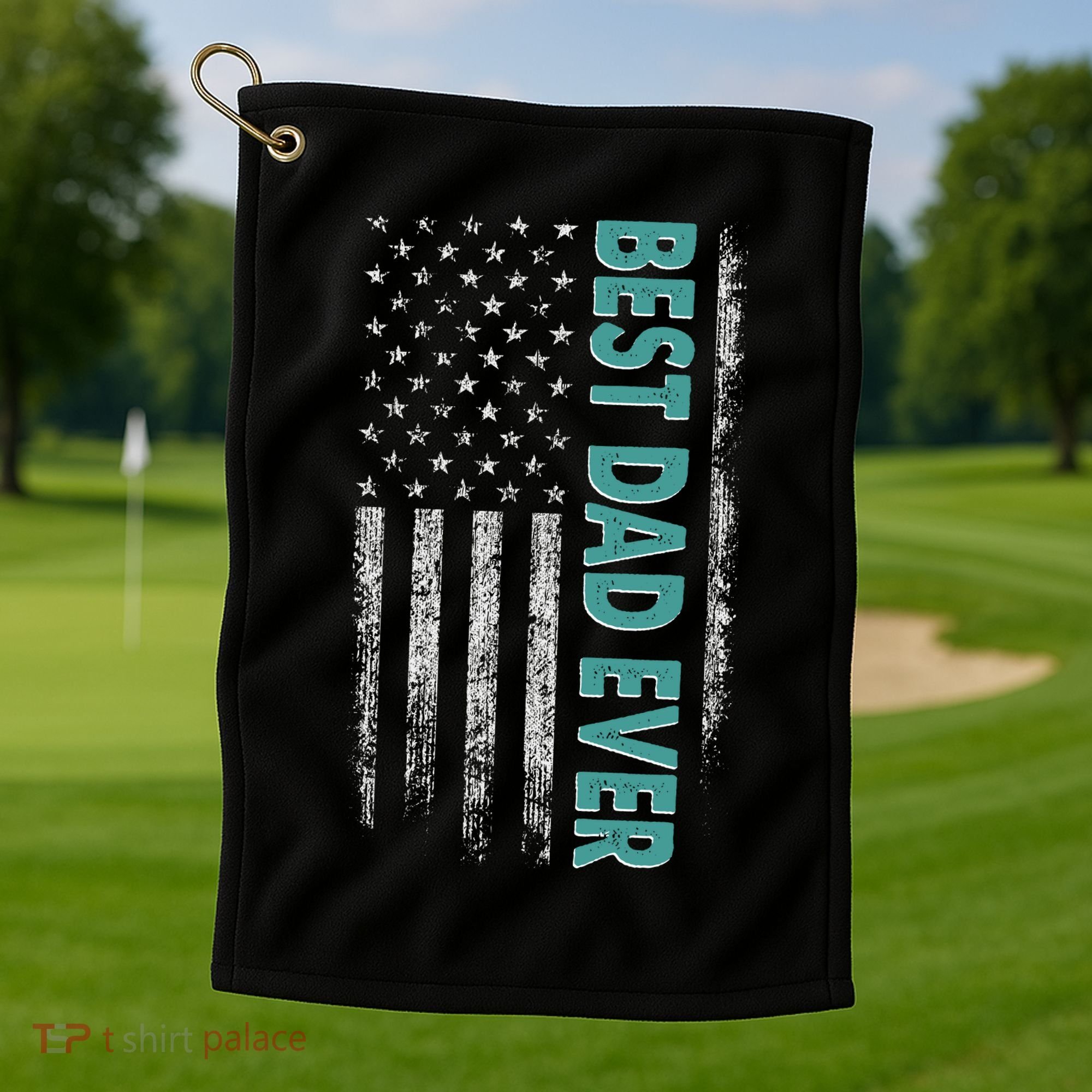 Best Dad Ever Distressed USA American Flag Golf Towel