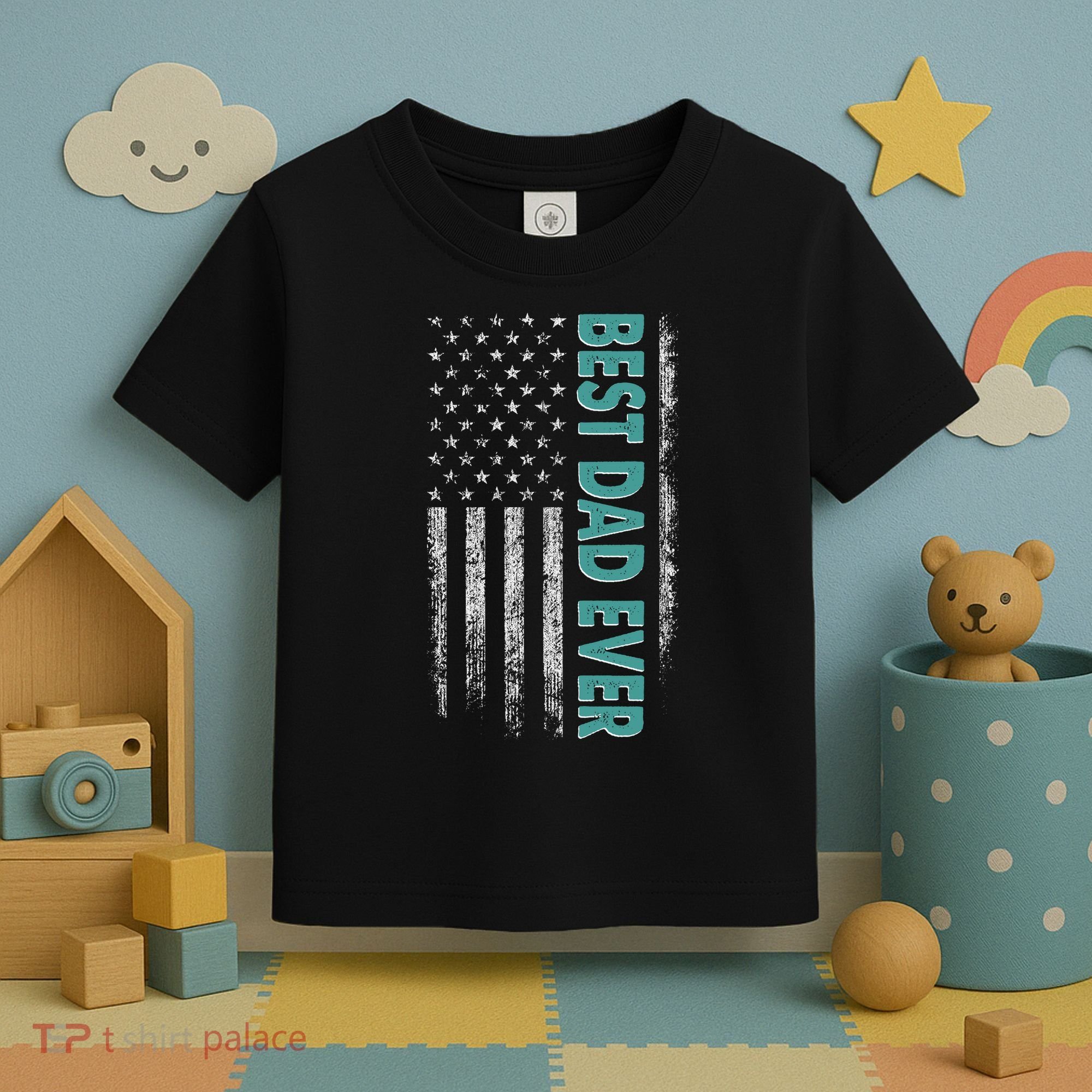 Best Dad Ever Distressed USA American Flag Toddler T-Shirt