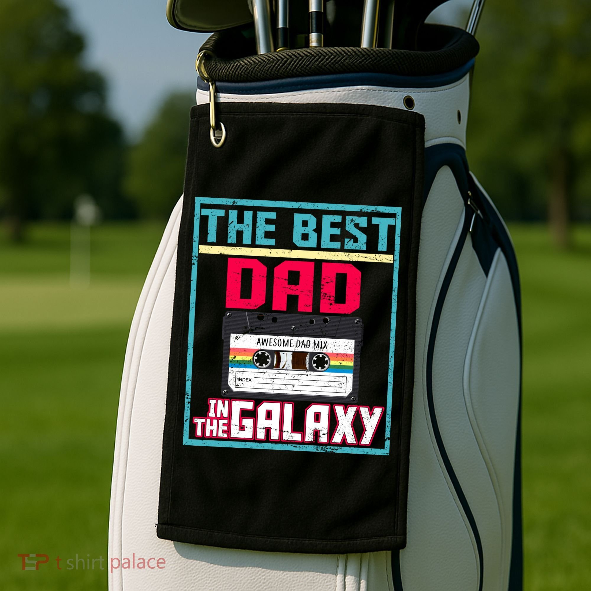 Best Dad In The Galaxy Cassette Mix Tape Golf Towel