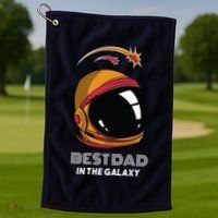 Best Dad In The Galaxy Space Helmet Golf Towel thumb 1