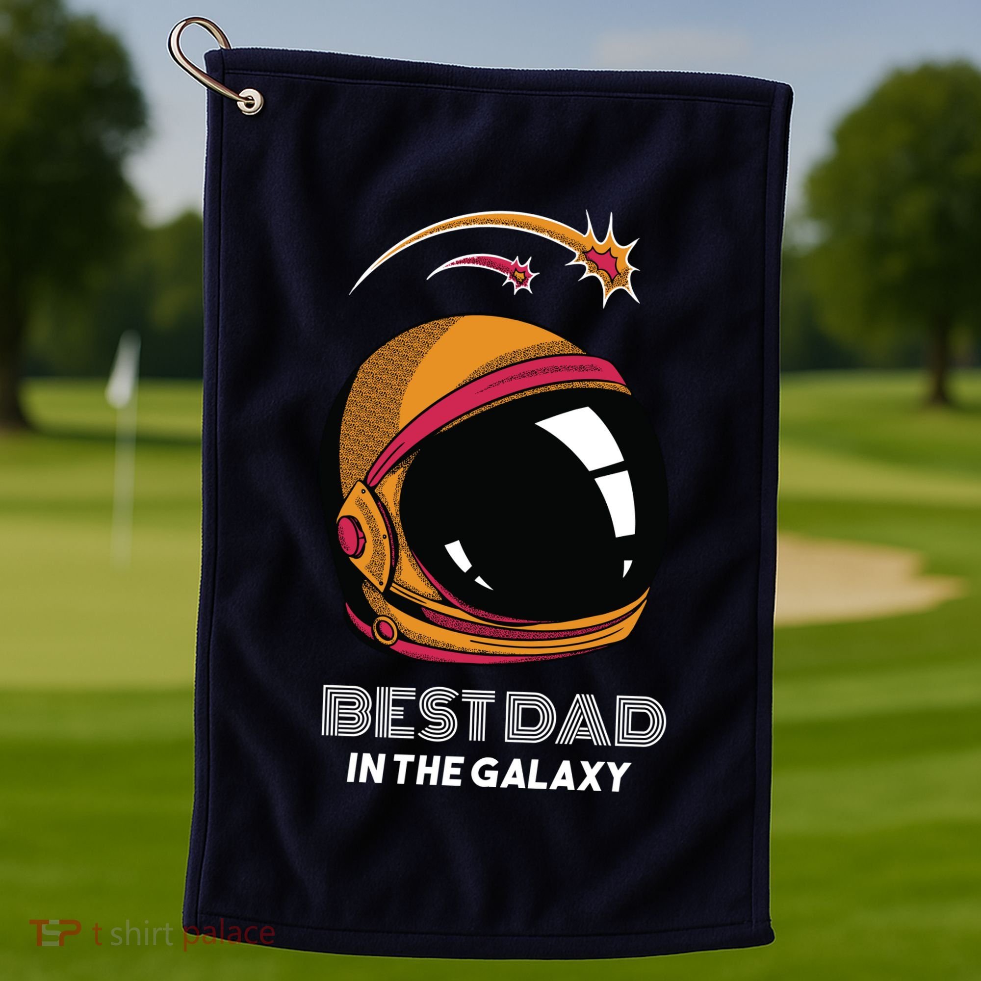 Best Dad In The Galaxy Space Helmet Golf Towel