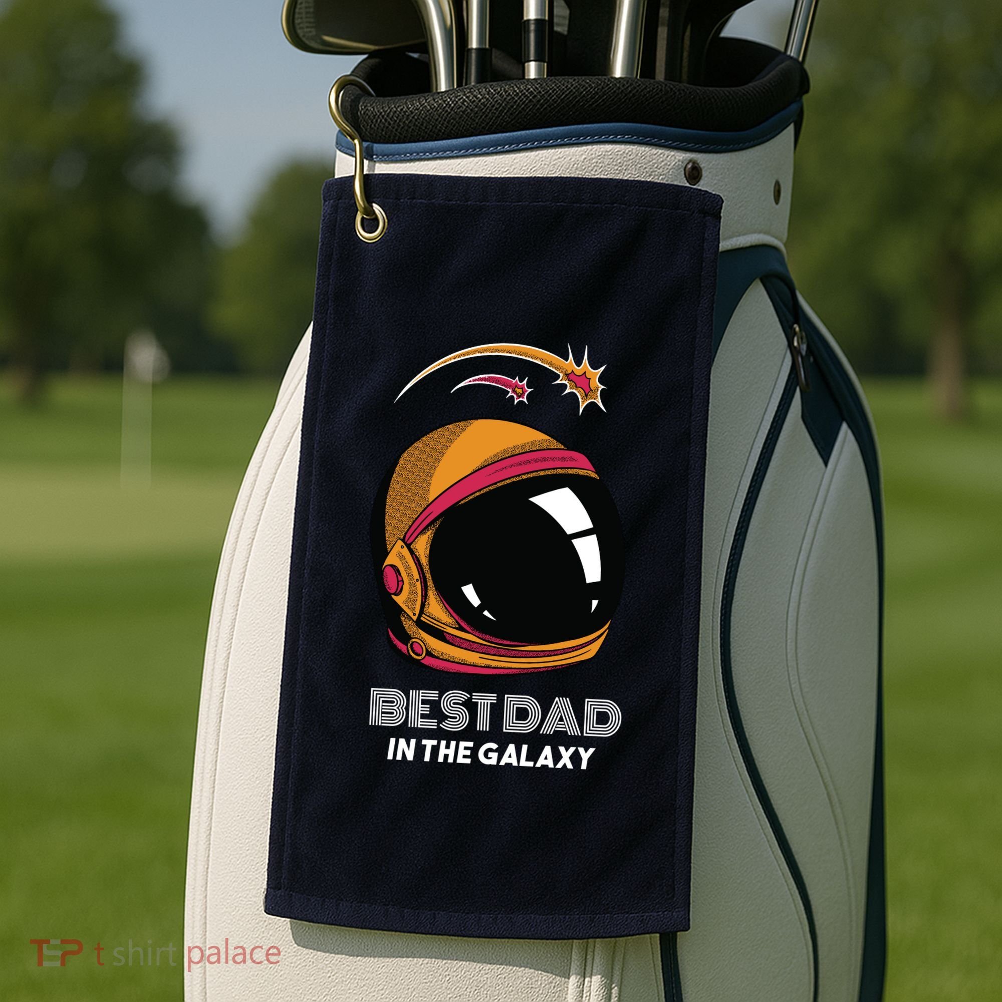 Best Dad In The Galaxy Space Helmet Golf Towel