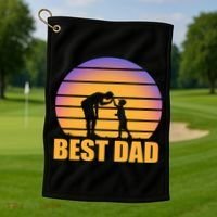 Best Dad Retro Sunset Golf Towel thumb 1
