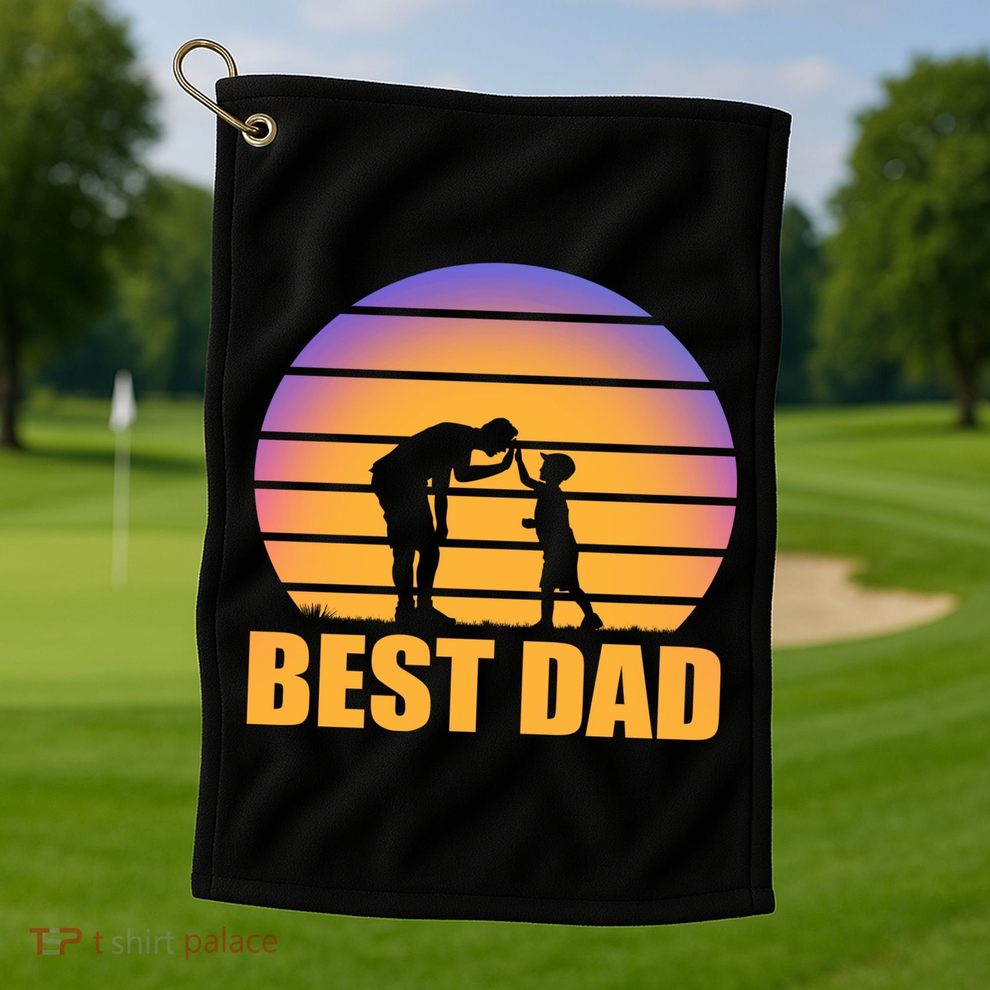 Best Dad Retro Sunset Golf Towel